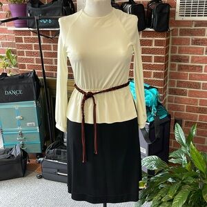 Vintage 1980s Business Dress Cream/Black with braided belt